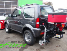 Suzuki Jimny mit THE BOSS TGS600 168Liter HEckanbaustreuer an Schwenkkonsole inklusive LED-Arbeitsleuchten
